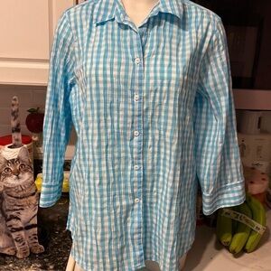 L Foxcroft casual stretch shaped 3/4 sleeve plus size button shirt size 16. EUC